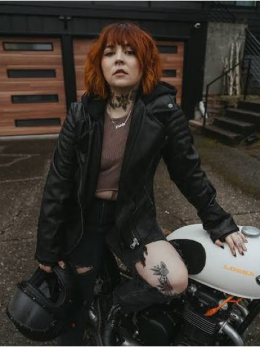 Women's Black Faux Leather Hooded Moto Jacket